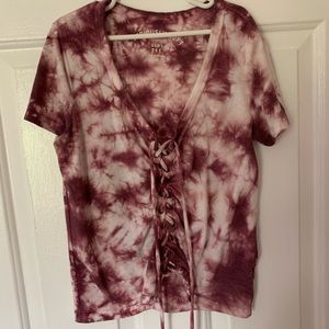 pink lace up tie dye t-shirt
